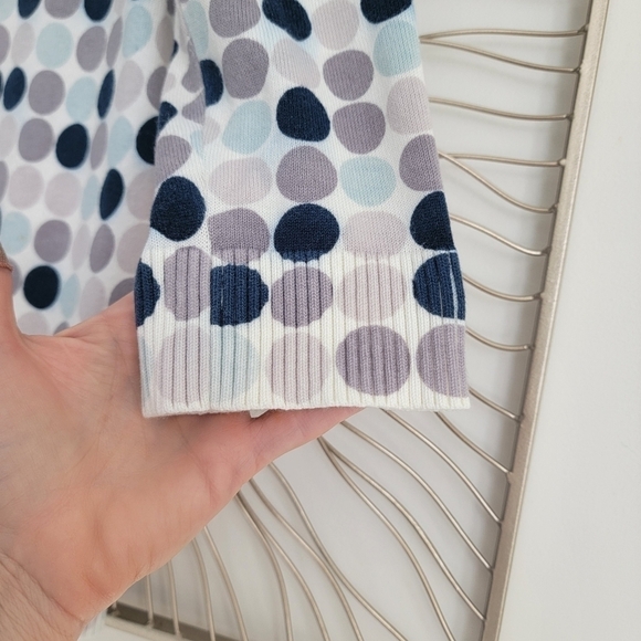 Ann Taylor Blue Gray White Circle Polka Dot Cardigan Sweater Petite Medium - Picture 5 of 13